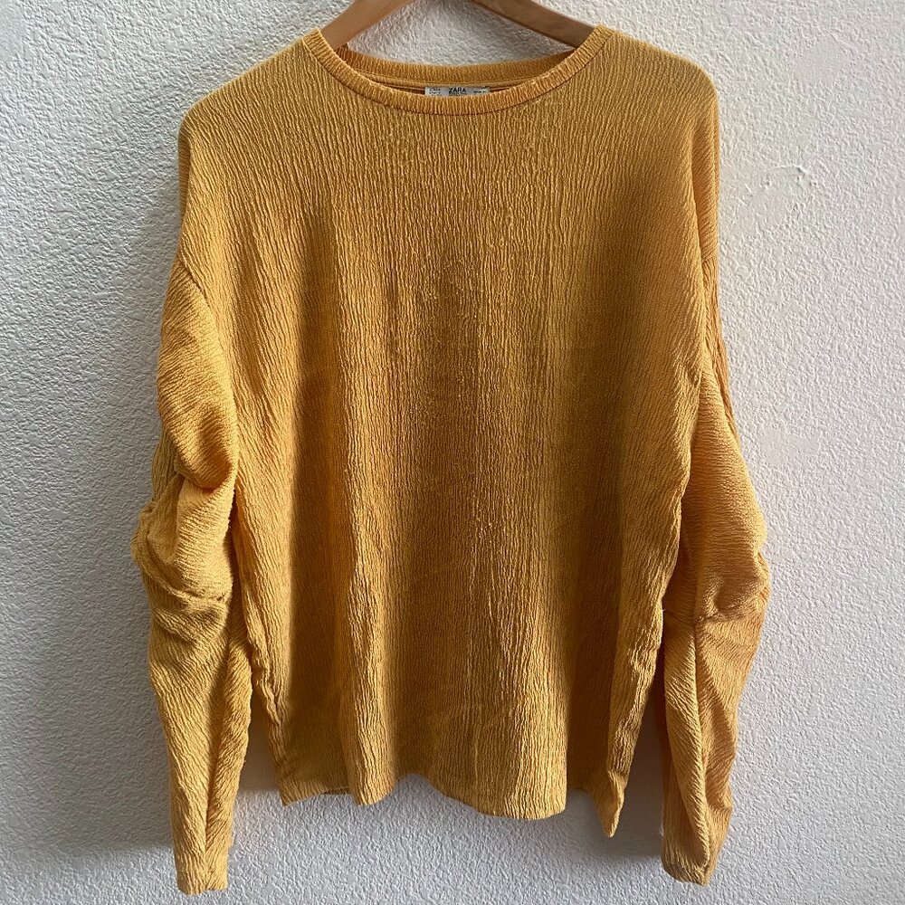 ZARA Knotted Sleeves Mustard Top Women's Size Small Oversized Textured Small